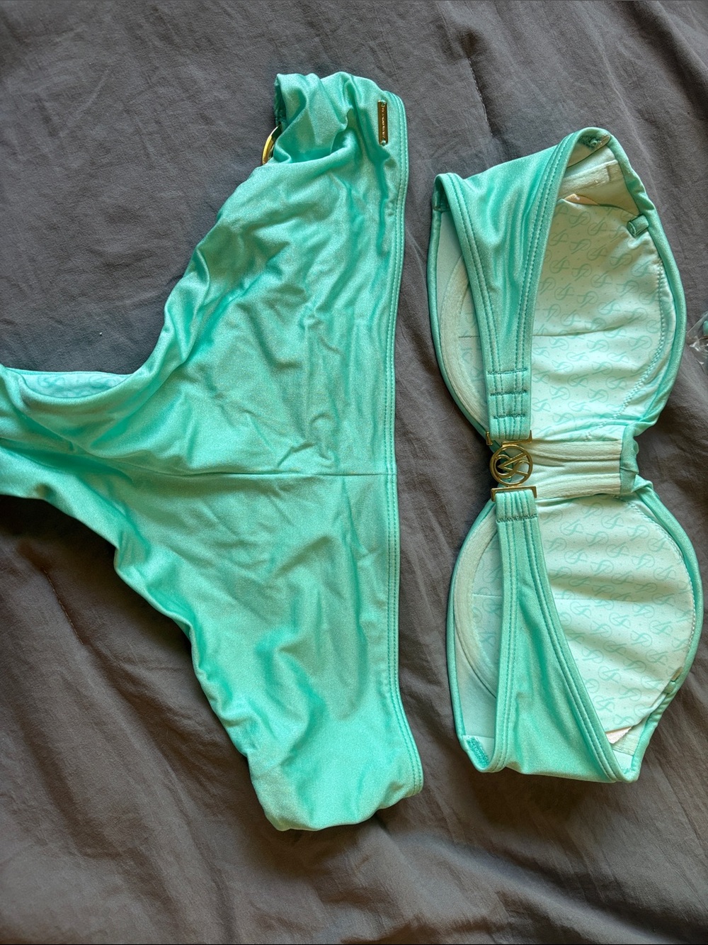 Victoria Secret Turquoise Mint Bikini Set with Gold Rings - Picture 4 of 4